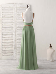 Party Dresses For Girl, Simple Green Chiffon Long Prom Dress, Green Bridesmaid Dress