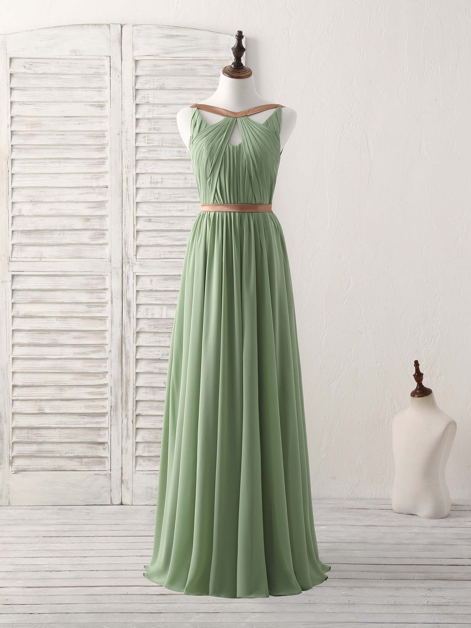 Party Outfit, Simple Green Chiffon Long Prom Dress, Green Bridesmaid Dress
