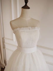 Long Black Dress, Simple  Lace Tea Length White Prom Dress, Tulle Lace Bridesmaid Dress