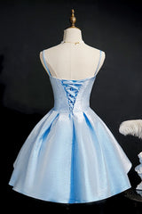 Unique Prom Dress, Simple Light Blue Lace Up Back Spaghetti Straps Short Homecoming Dresses,Formal Dresses