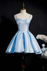 Grad Dress, Simple Light Blue Lace Up Back Spaghetti Straps Short Homecoming Dresses,Formal Dresses