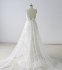Wedding Dress Shoes, Simple Long A-line V Neck Tulle Wedding Dress