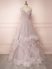 Prom Dress Types, Simple Lotus root starch tulle long prom dress, tulle evening dress