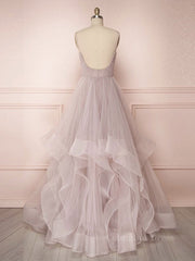 Prom Dress Aesthetic, Simple Lotus root starch tulle long prom dress, tulle evening dress