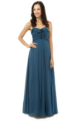 Prom Shoes, Simple Navy Blue Chiffon Sweetheart Floor Length Bridesmaid Dresses