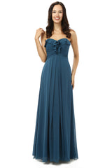 Silk Wedding Dress, Simple Navy Blue Chiffon Sweetheart Floor Length Bridesmaid Dresses