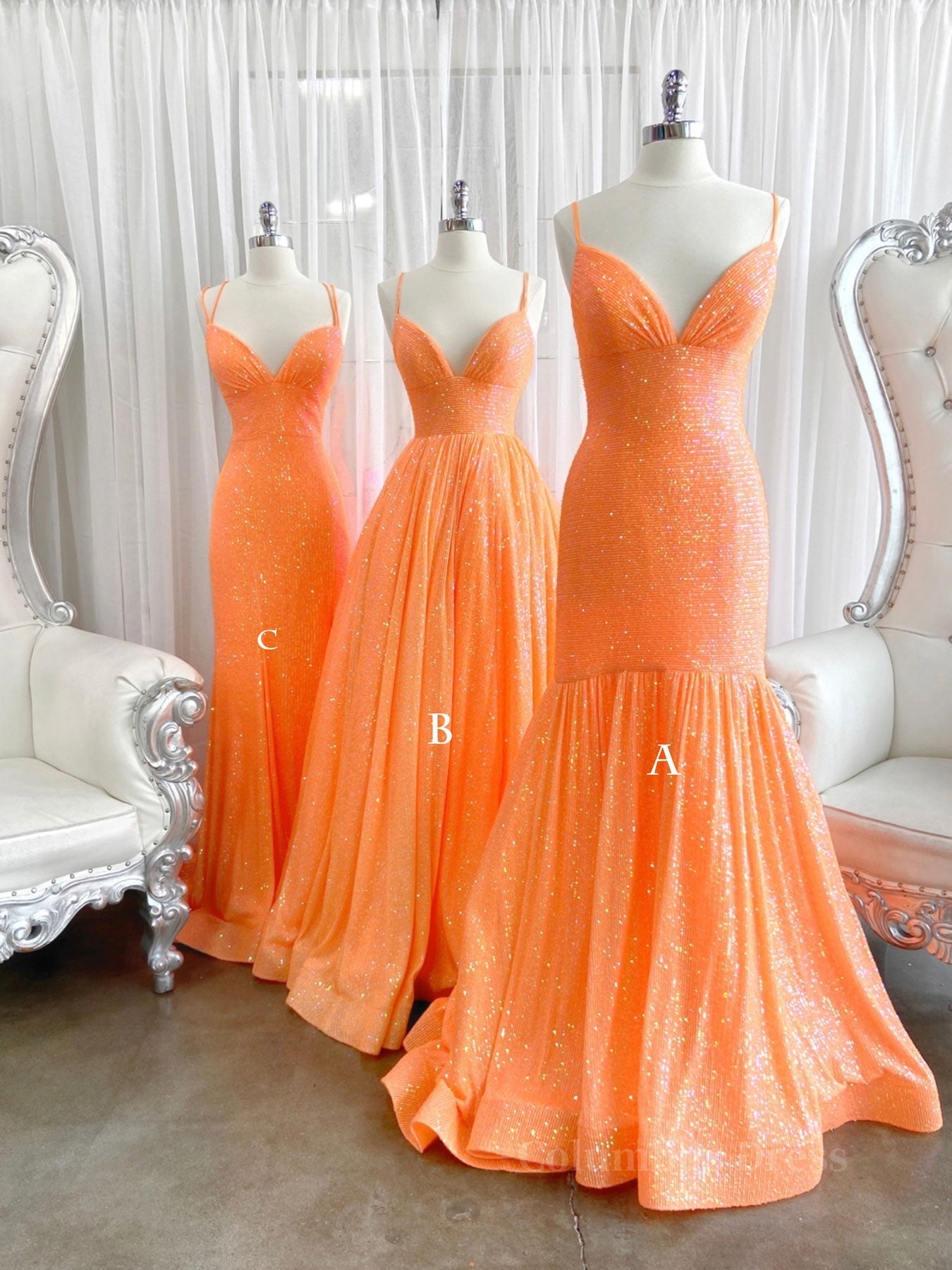 Prom Dresses 2017, Simple Orange sequin long prom dress orange long evening dress