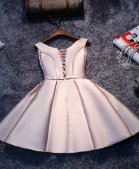 Sparklie Prom Dress, Simple Pink A Line Satin Short Prom Dress, Pink Homecoming Dress
