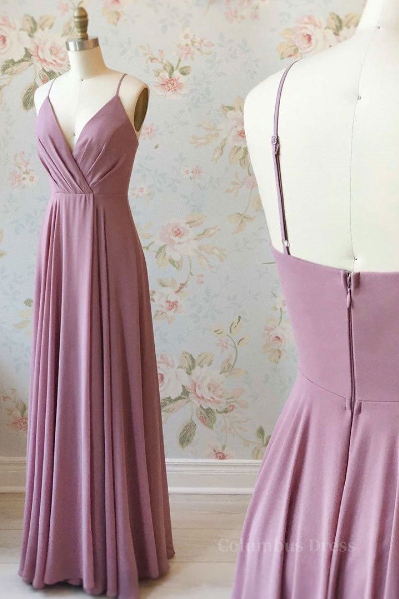 Homecoming Dresses Vintage, Simple pink chiffon long prom dress, pink evening dress