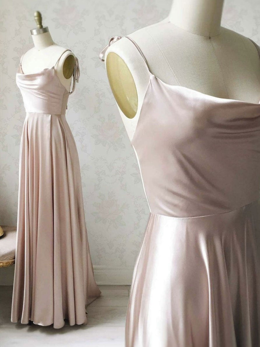 Prom Dresses Gowns, Simple pink satin long prom dress , satin evening dress