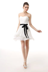 Party Dress Black And Gold, Simple Pleated White Homecoming Dresses
