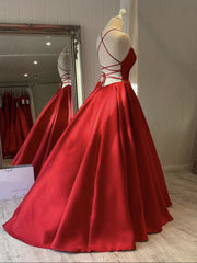 Prom Dress Inspirational, Simple red satin long prom dress, red evening dress