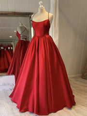Prom Dresses Inspiration, Simple red satin long prom dress, red evening dress