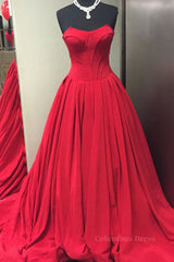 Homecoming Dress Styles, Simple red sweetheart long prom dress, red evening dress