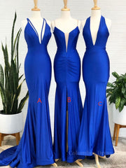 Homecoming Dress Short Prom, Simple Royal blue v neck mermaid long prom dress blue evening dress