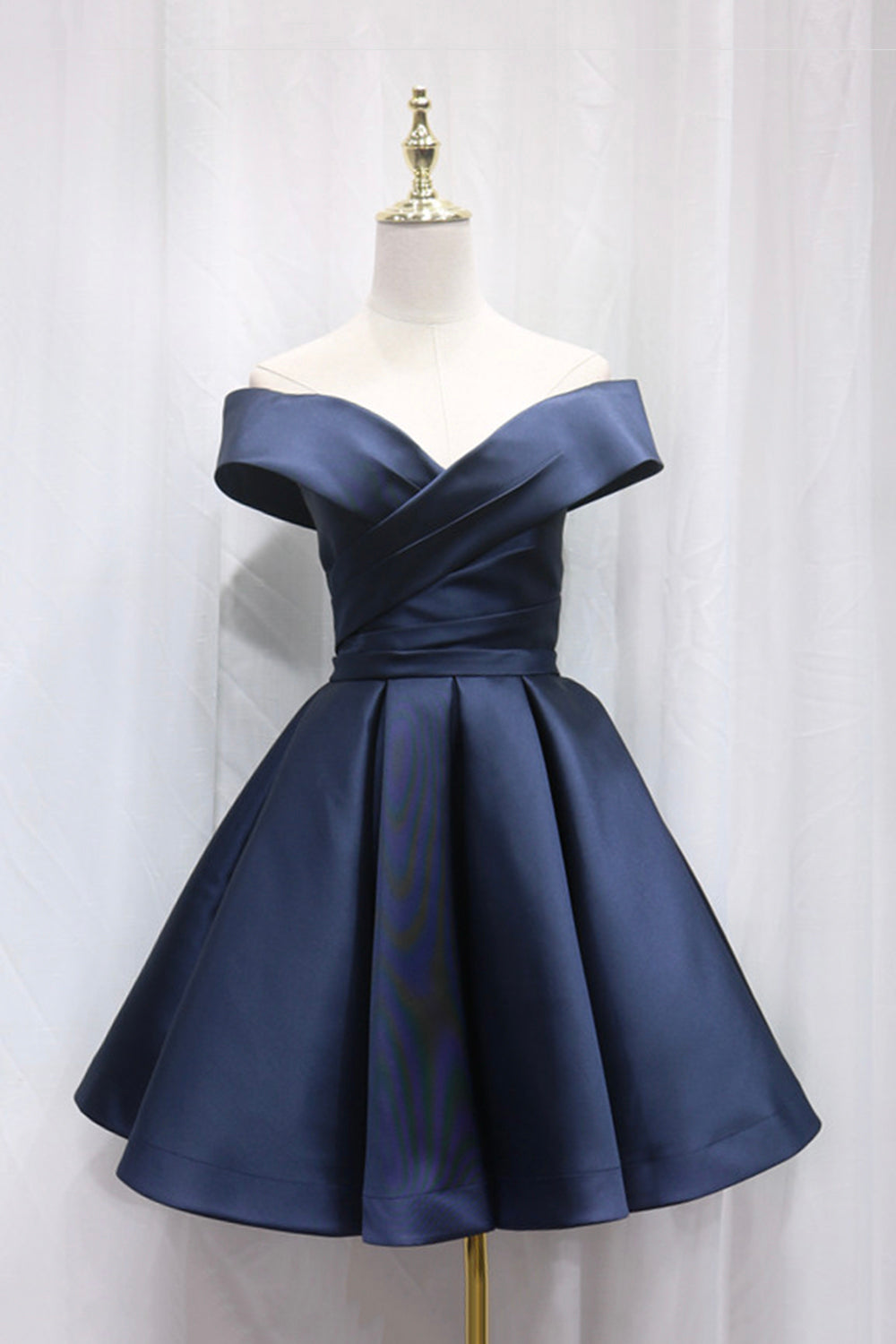 Formals Dresses Long, Simple Satin Short Prom Dress, Off Shoulder Blue Party Dress