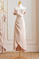 Bridesmaid Dress Mdae To Order, Simple Spaghetti Strap Long Prom Dresses, Pink Bridesmaid Dresses