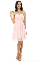 Midi Dress, Simple Strapless Chiffon Sweetheart Short Pink Homecoming Dresses