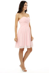 Elegant Prom Dress, Simple Strapless Chiffon Sweetheart Short Pink Homecoming Dresses