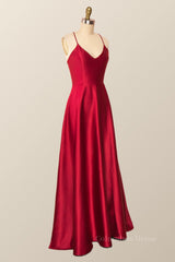 Formal Dress Shops Near Me, Simple Straps Red Long Party Dress