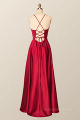 Formal Dresses For Weddings Near Me, Simple Straps Red Long Party Dress
