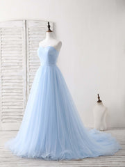 Bridesmaid Dresses Convertable, Simple Sweetheart Blue Tulle Long Prom Dress Blue Evening Dress