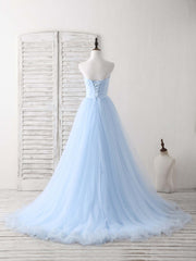 Bridesmaid Dresses Convertible, Simple Sweetheart Blue Tulle Long Prom Dress Blue Evening Dress