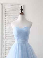 Bridesmaids Dress Convertible, Simple Sweetheart Blue Tulle Long Prom Dress Blue Evening Dress