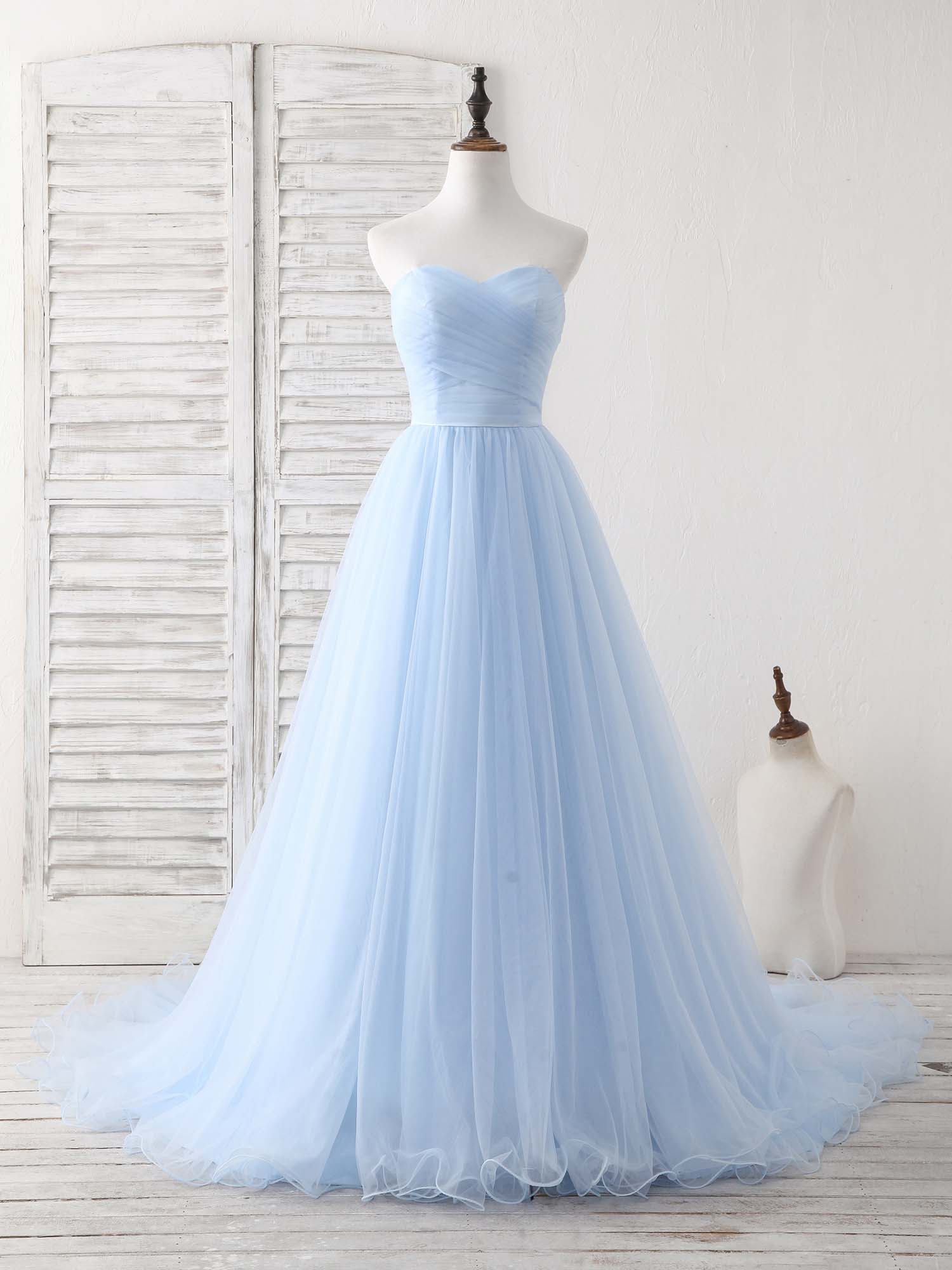 Bridesmaids Dresses Convertible, Simple Sweetheart Blue Tulle Long Prom Dress Blue Evening Dress