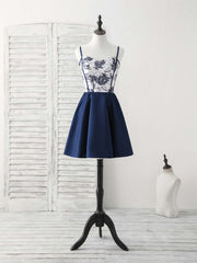 Party Dress Brands, Simple Sweetheart Dark Blue Short Prom Dress Blue Homecoming Dress