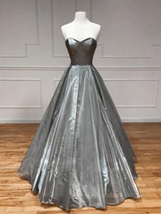 Prom Dresses Ball Gown Style, Simple sweetheart neck gray satin long prom dress gray formal party dress