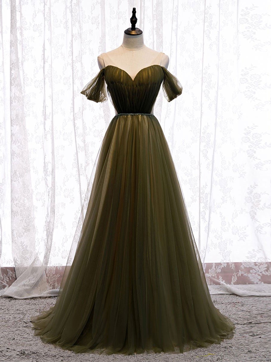 Prom Dress On Sale, Simple sweetheart tulle green long prom dress, green evening dress