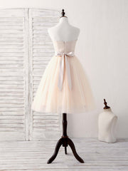 Boho Wedding, Simple Sweetheart Tulle Short Prom Dress Champagne Bridesmaid Dress