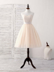 Bridesmaid Dress Dusty Rose, Simple Sweetheart Tulle Short Prom Dress Champagne Bridesmaid Dress