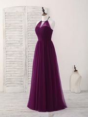 Pink Bridesmaid Dress, Simple Tulle A-Line Purple Long Prom Dress, Bridesmaid Dress