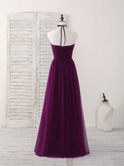 Fall Wedding Color, Simple Tulle A-Line Purple Long Prom Dress, Bridesmaid Dress