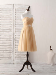 Party Dress Designer, Simple Tulle Champagne Short Prom Dress Tulle Bridesmaid Dress