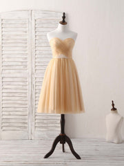 Party Dresses Designer, Simple Tulle Champagne Short Prom Dress Tulle Bridesmaid Dress