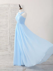 Summer Wedding, Simple V Neck Chiffon Blue Long Prom Dress Blue Bridesmaid Dress