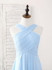 Ball Dress, Simple V Neck Chiffon Blue Long Prom Dress Blue Bridesmaid Dress