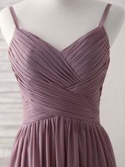 Party Dress Purple, Simple V Neck Chiffon Long Prom Dress Dark Pink Bridesmaid Dress