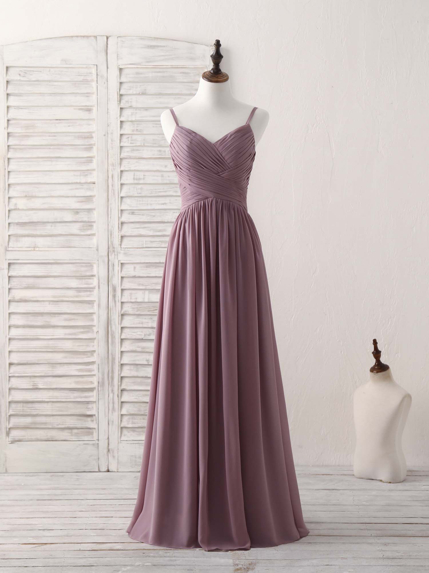 Party Dresses Glitter, Simple V Neck Chiffon Long Prom Dress Dark Pink Bridesmaid Dress