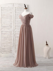 Party Dress Meaning, Simple V Neck Dark Champagne Chiffon Long Prom Dress, Bridesmaid Dress