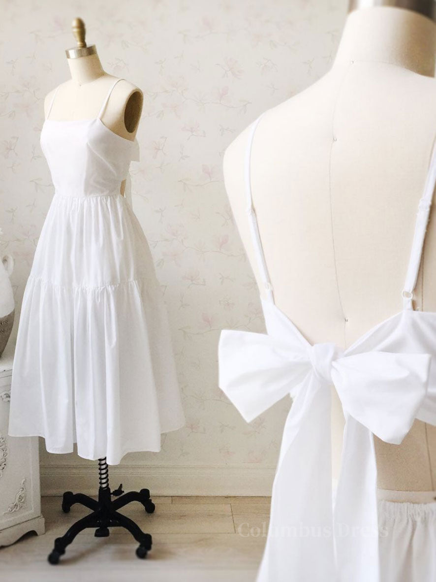 Homecoming Dress Pockets, Simple white backless short prom dress, white homecoming dress