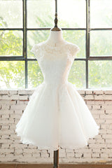 Evening Dress Elegant Classy, Simple White Cute Lace Short Graduation Dress, Lovely Party Dresses