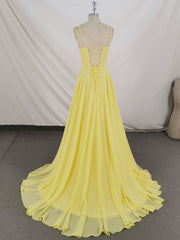 Homecoming Dresses Modest, Simple Yellow Chiffon Long Prom Dress Yellow Evening Dress