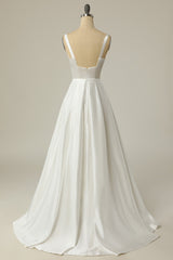 Wedding Dresses Cheap, Simple A Line Square Neck White Long Wedding Dress