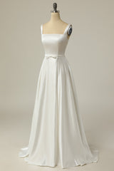 Wedding Dresses 2020, Simple A Line Square Neck White Long Wedding Dress