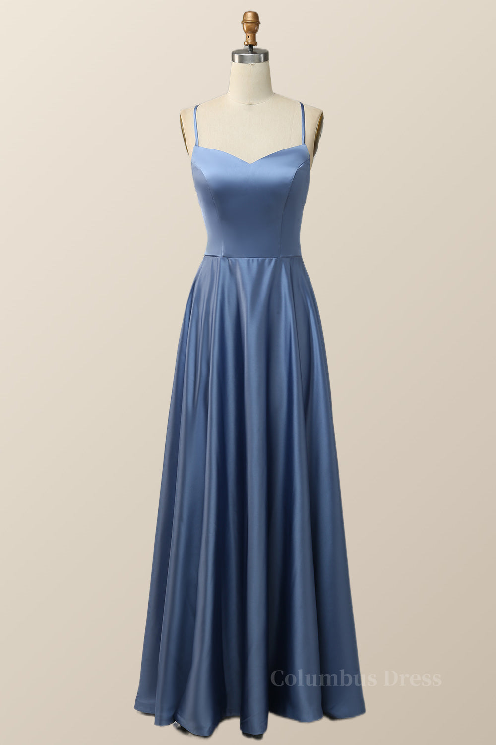Prom Dress Curvy, Simply Blue Straps A-line Long Formal Dress