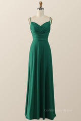 Bridesmaides Dresses Summer, Simply Green Pleated Satin Long Bridesmaid Dress